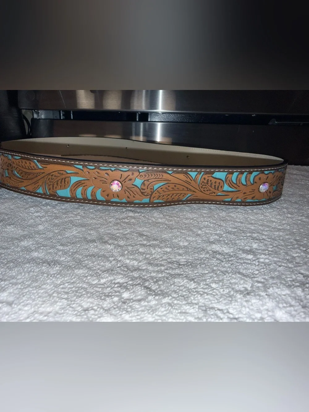 Turquoise Tooled Floral Western Belt with Silver Buckle Size 2X‎ NEW!